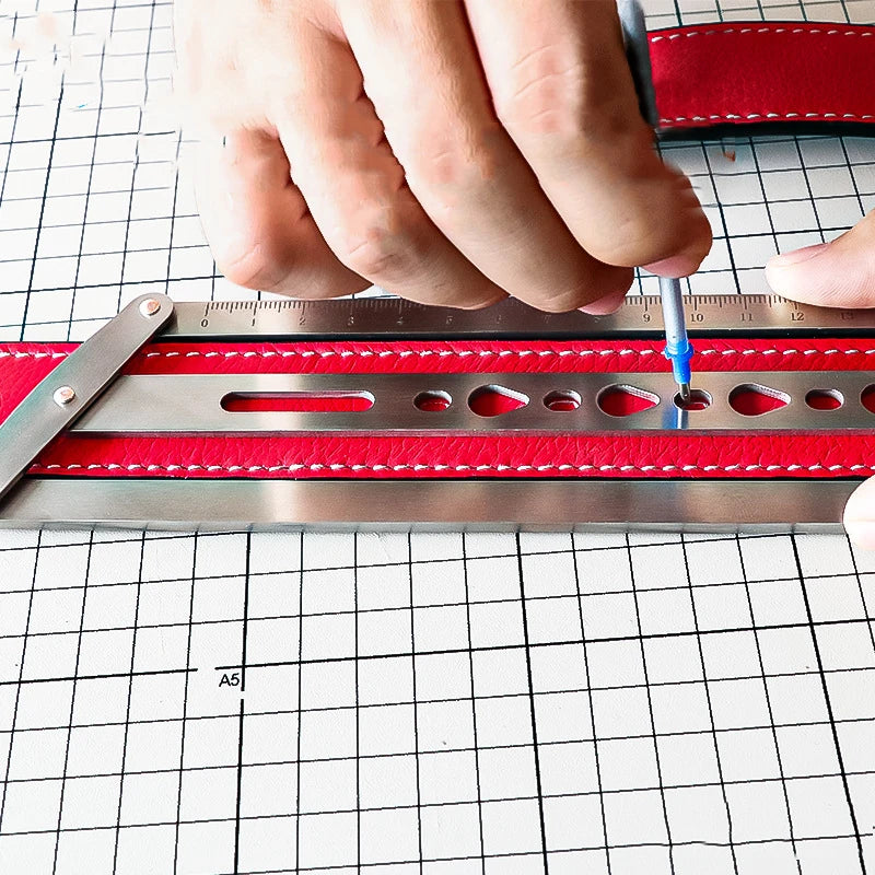 Leather Belt Positioning Auxiliary Ruler Stainless Steel Handmade Punch Hole Spacing Template Tool Triangle and Water Drop Hole