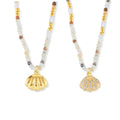 YF3839 Stainless Steel 18k Gold Plated Waterproof Bead Jewelry Summer Natural Stone Chain Zircon Shell Pendant Necklace