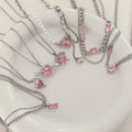INS Luxury Pearl Stainless Steel Necklace Pink Glass Zircon Heart Necklace Women Choker Party Wedding Jewelry Valentine's Gift