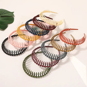 Wholesale Plain Color Matte Plastic Headbands Resin Wavy Non Slip Toothed Wash Face Headband