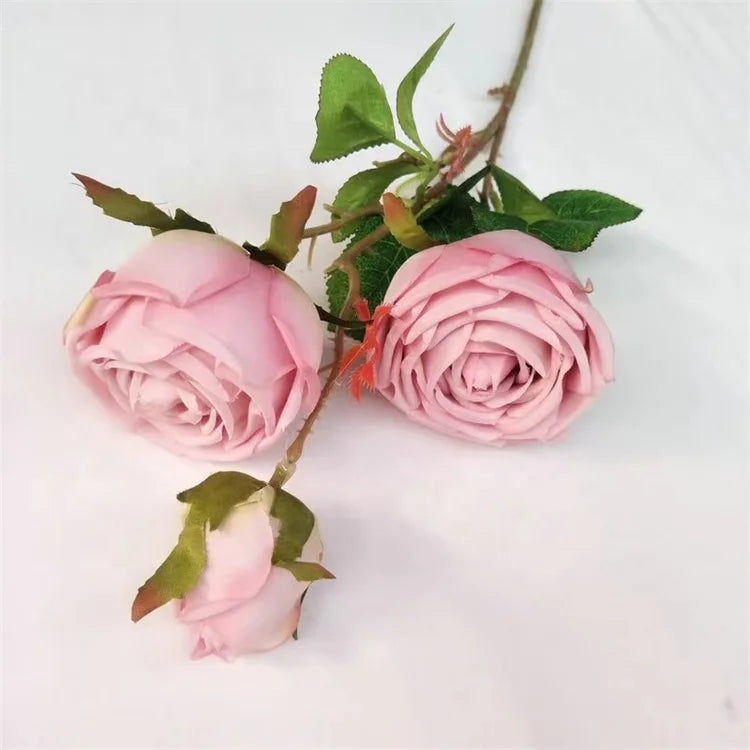 Low Price B-2239 Silk 3 Heads Single Stem Artificial Pink Rose Flower for Wedding Decoration