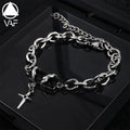 VAF 18+5cm Double Wrapped Black Zirconia Cross Pendant Bracelet Stainless Steel Schwarzer Kreuzen Armband Mit