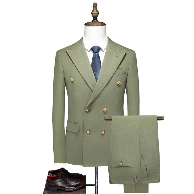 Peak Lapel Double Breasted 3 Pieces Set Sage Green Suit for Men Suits Slim Fit Set for Men Wedding Suits