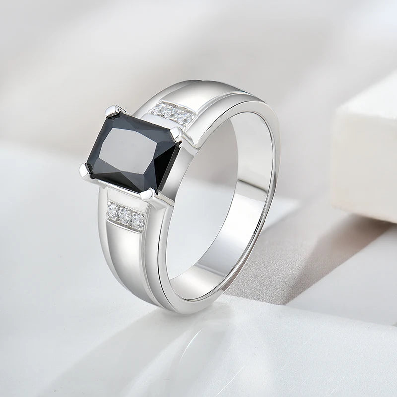 Wholesale Women's Silver Plated Black Iced Out Punk Ring Geometric Square Finger Ring with Diamond CZ Gemstone