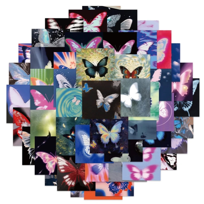 50pcs Butterfly Psychedelic Stickers for Scrapbook Cool Trippy Butterfly Stickers Colorful Waterproof Vinyl Decals
