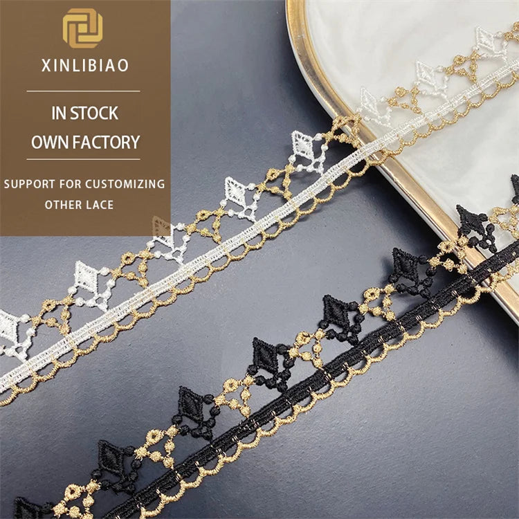 Lolita Lace Can Be Worn Webbed Lace Garment Accessories Two-tone Black Gold Spot Gold Thread bar Code Gold Lace