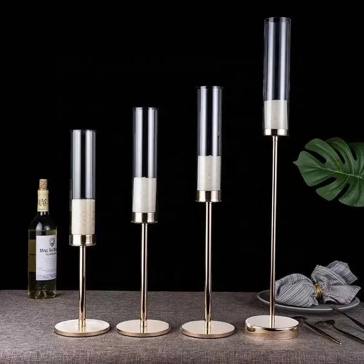 Wholesale Crystal Cheap Bulk Glass Candelabra Candlestick Holders Table Golden Candleholder Wedding Centerpieces
