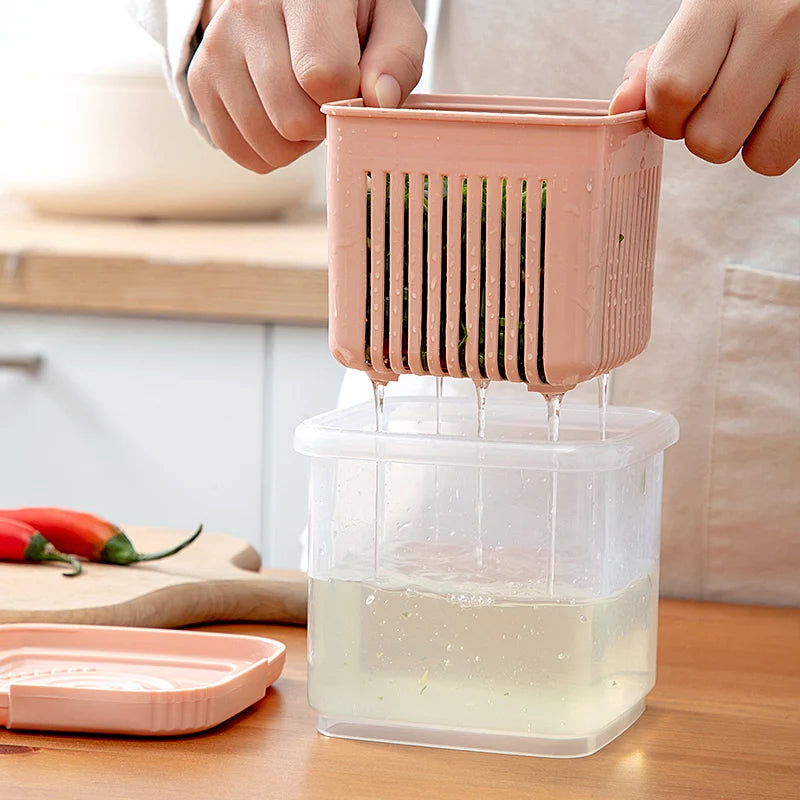 640ML Square Cover Vegetable Fruit Fresh Produce Strainer Drain Basket Crisper Eco-friendly Plastic for Food Grid 2441