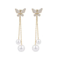 925 Silver Needle Pin Korean Style Elegant Zircon butterfly Long Tassel Pearl Temperament Sweet Girl Earrings