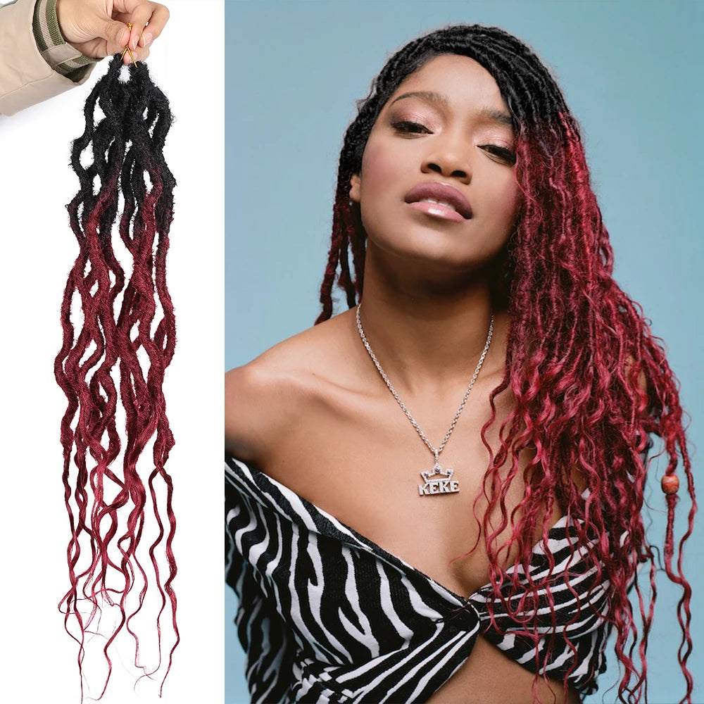 AliLeader African Queen Locs with Soft Curly Ends Dreadlocks Deep Wavy Faux Crochet Locs Synthetic Braids Hair Extension