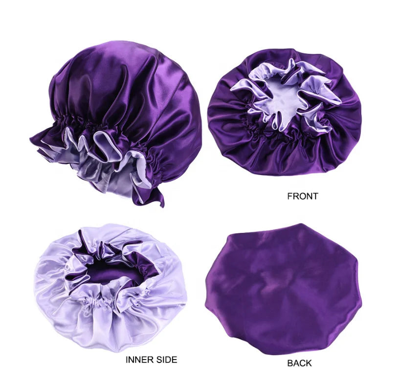 Wholesale Custom Satin Hair Bonnet with logo Large Size Double Layer Adjustable Silk Sleep Satin Bonnet
