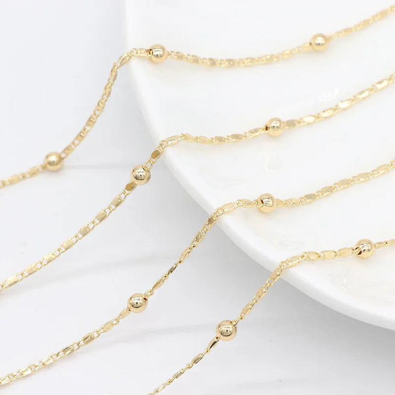 Factory Wholesale Jewelry Accessories 14k Gold Plated With 3.5mm Beads Brass Manual Chain for Necklace Bracelet