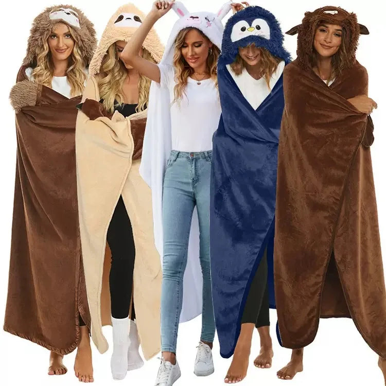 China Factory Sloth Wearable Hooded Blanket for Adults Soft Cozy Plush Flannel Sherpa Hoodie Throw Cloak Wrap Animal Blanket