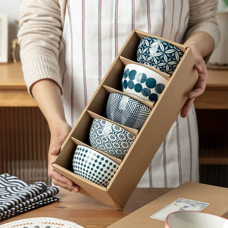 Ceramic Tableware Housewarming Gift Classic New Chinese Style Ceramic Bowl Household 5 Bowls Set