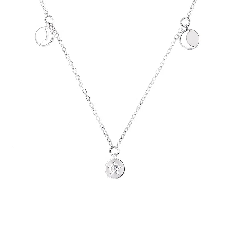 New Fashion Fine Jewelry Rhodium Plated Moon Star 925 Sterling Silver Moissanite Diamond Charm Necklace Women Gift