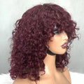 Ready to Ship Real Human Hair Bob Machine Made Wigs With BangsSuper Double Drawn Funmi Hair 12inch Luxury Curly #99j Colour Wig