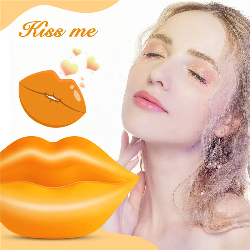SEFUDUN Collagen Crystal Orange Lip Mask 20pcs Hydrating Brightening Exfoliating Anti Wrinkle Lip Care Aloe Vera Lip Masks