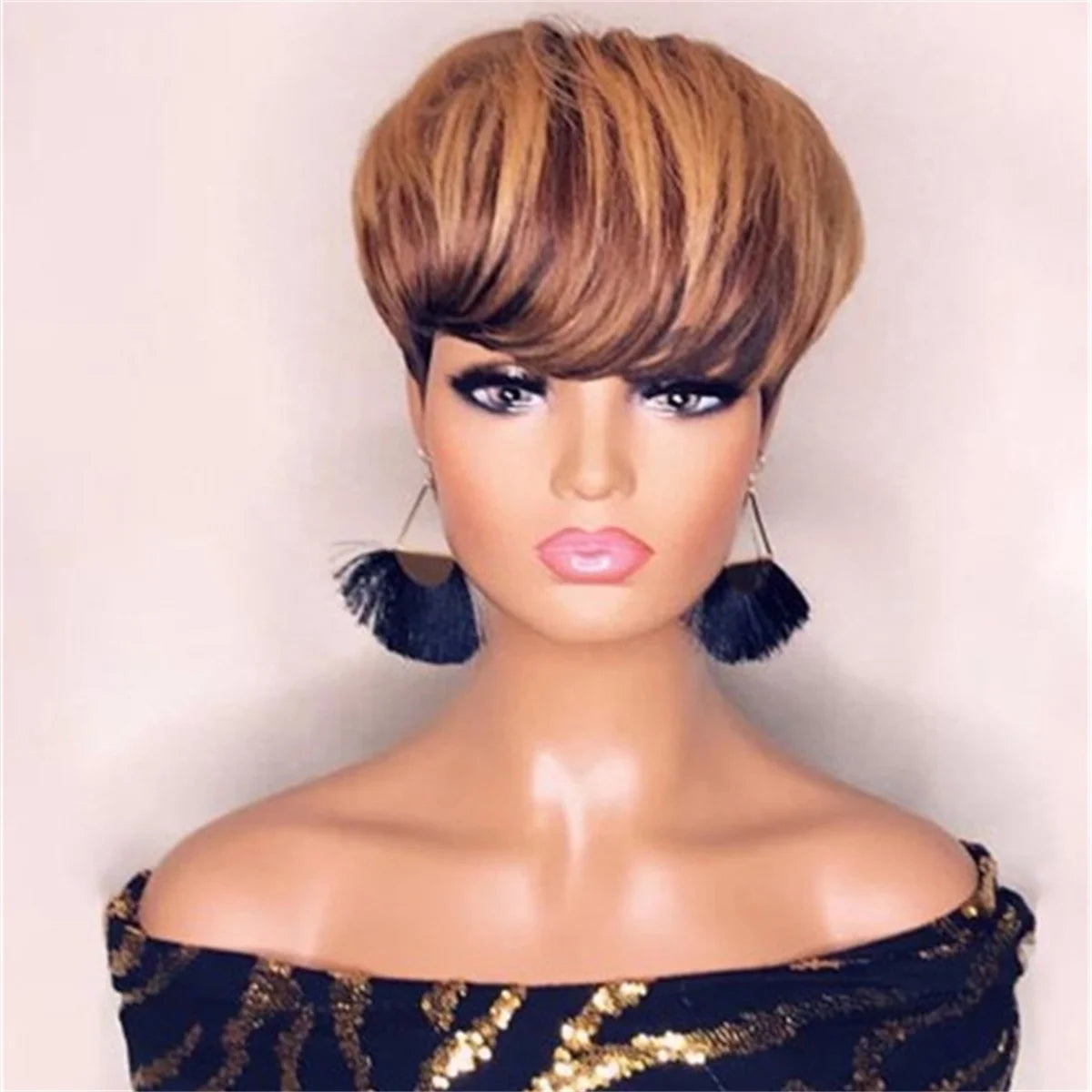 Fashion Ombre Hair Short Wigs With Bangs for Black Women Straight Bob Pixie Cut Wig Party Cosplay