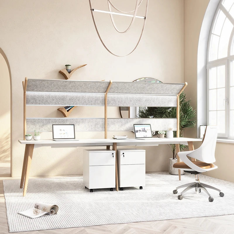Modern 4-Person Convertible and Extendable Office Workstation Desk High Partition Wood Panel Design Made in China