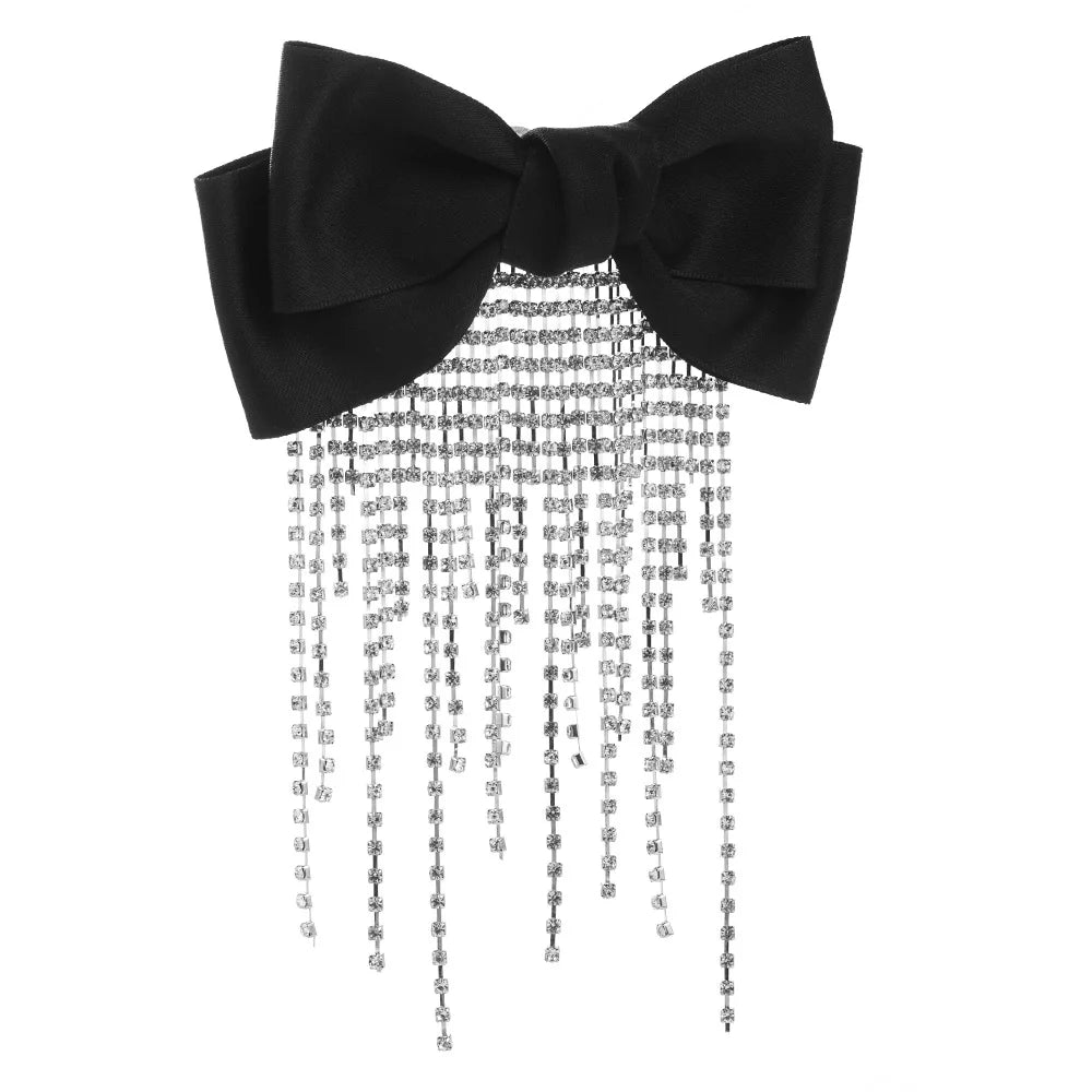 Luxury Rhinestone Tassel Bowknot Hair Clips Bow Knot Crystal Hair Accessories for Women