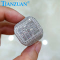 Rectangle Real Full Moissanite Ring Men and Women Sterling 925 Silver Round Brilliant Diamonds Engagement Male Wedding Jewelry