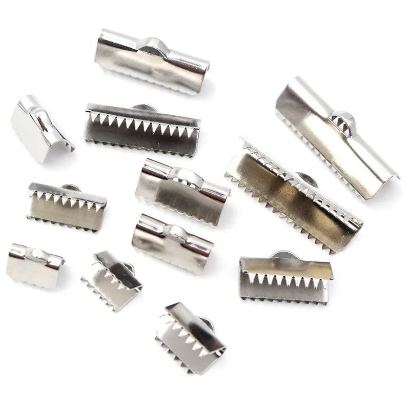 30pcs Stainless Steel Crimp End Bead Buckle Tip Clasp Cord Flat Cover Clasps Diy Necklace Bracelet Connectors for Jewelry Making