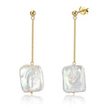 RINNTIN GPE05 925 Silver Tassel Pearls Earring Stud Gold Plated Baroque Freshwater Pearl Long Hanging Dangle Drop Earrings