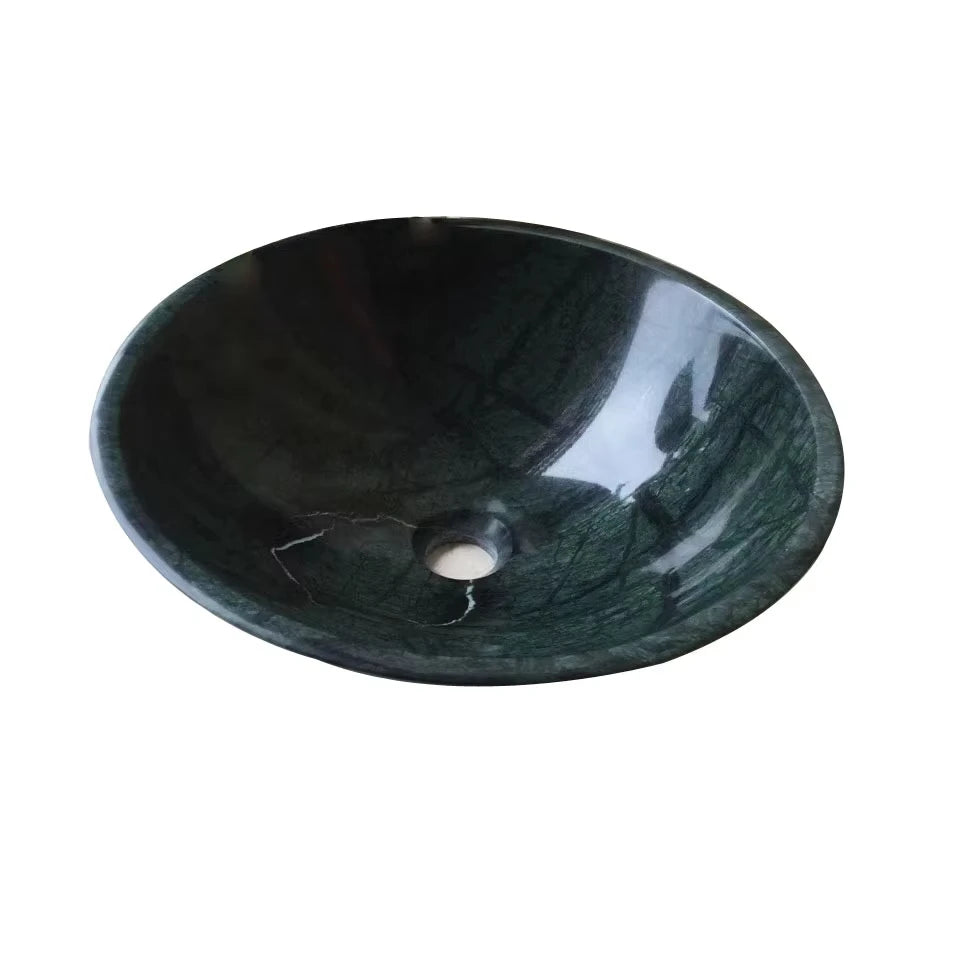 Modern Eco-Friendly Marble Oval Vessel Bathroom Sinks Hotel Use 4-Inch Faucet Hole 9L Capacity Counter-Mounted Polished
