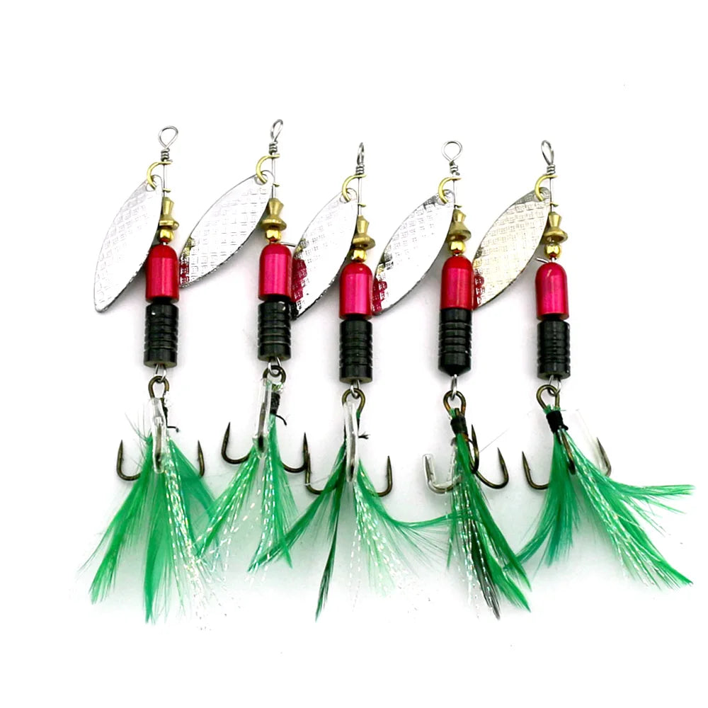 8CM 10G Wholesale Factory Price Metal Spoon Lure Artificial Spinner Bait with Feather Hook
