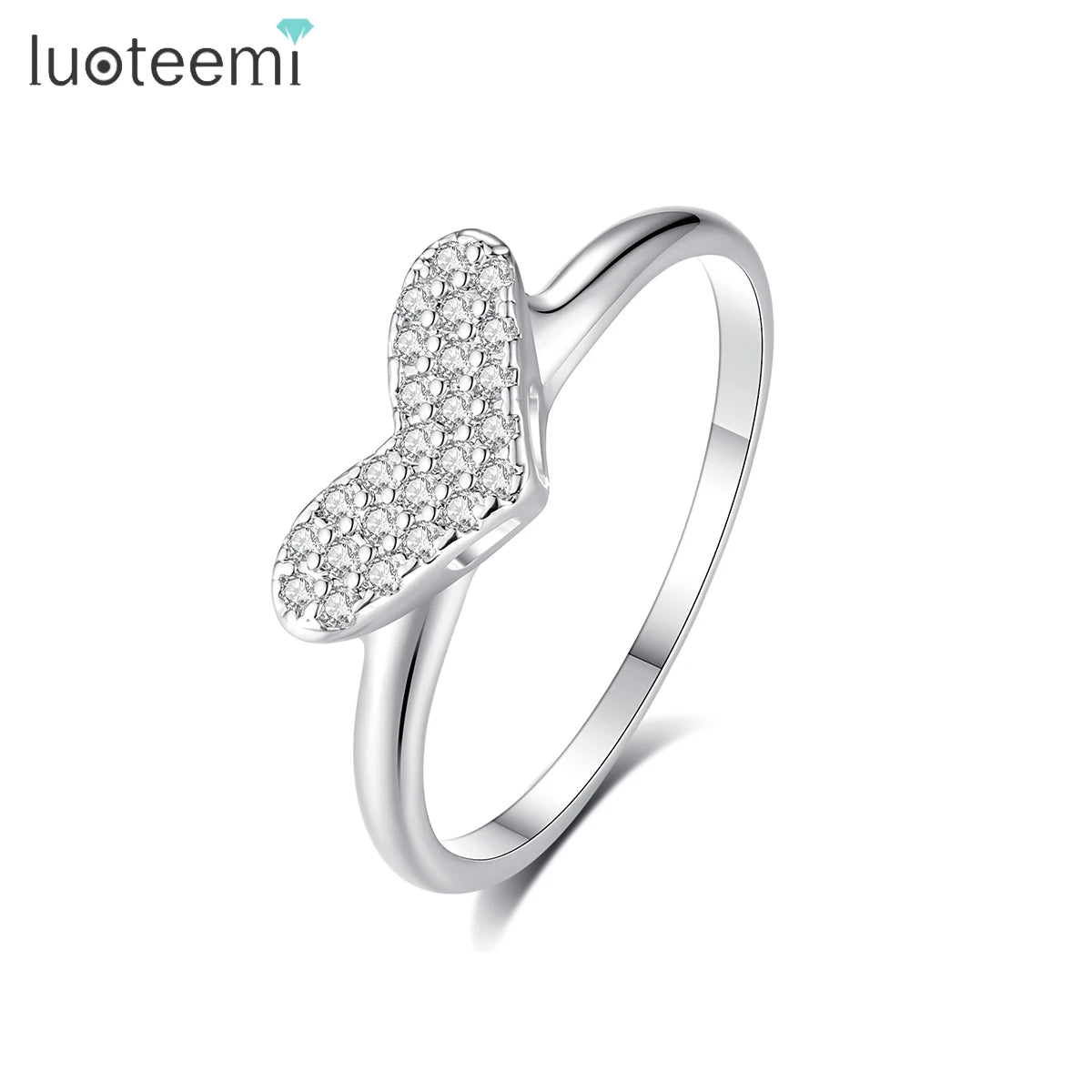 LUOTEEMI Luxury Women Girls Cz Heart Rings Bridal Cubic Zirconia Sweet Wedding Engagement Heart Ring