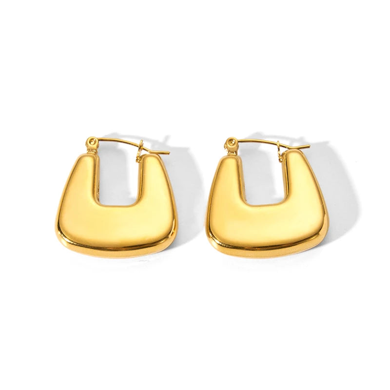 New Arrival Titanium Steel PVD Plated Hollow U Shape Hoop Earrings Geometric Pattern Waterproof for Women Trendy Stainless Steel