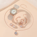 Luxury Diamond Inlaid Stainless Steel Watch Set Watch+Bracelet+Necklace+Earrings+Ring Women's Watches Female
