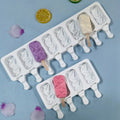 1pc 8 Ice Cream Moulds Lattice Shape DIY Silicone Ice Cream Mold Popsicle Maker White Eco-Friendly Oven Microwave Safe Wooden