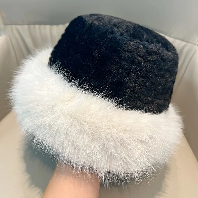 Women Thick Fuzzy Coldproof Basin Hat Lightweight Winter Fisherman Cap Fluffy Plush Luxury Bucket Hat Faux Fox Fur Warm Hat