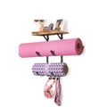 Wood Yoga Mat Holder Shelf Rack- Wood Mat Holder Wall Shelf Home Decor Yoga Mat Rack Stone Display Yoga Block Storage