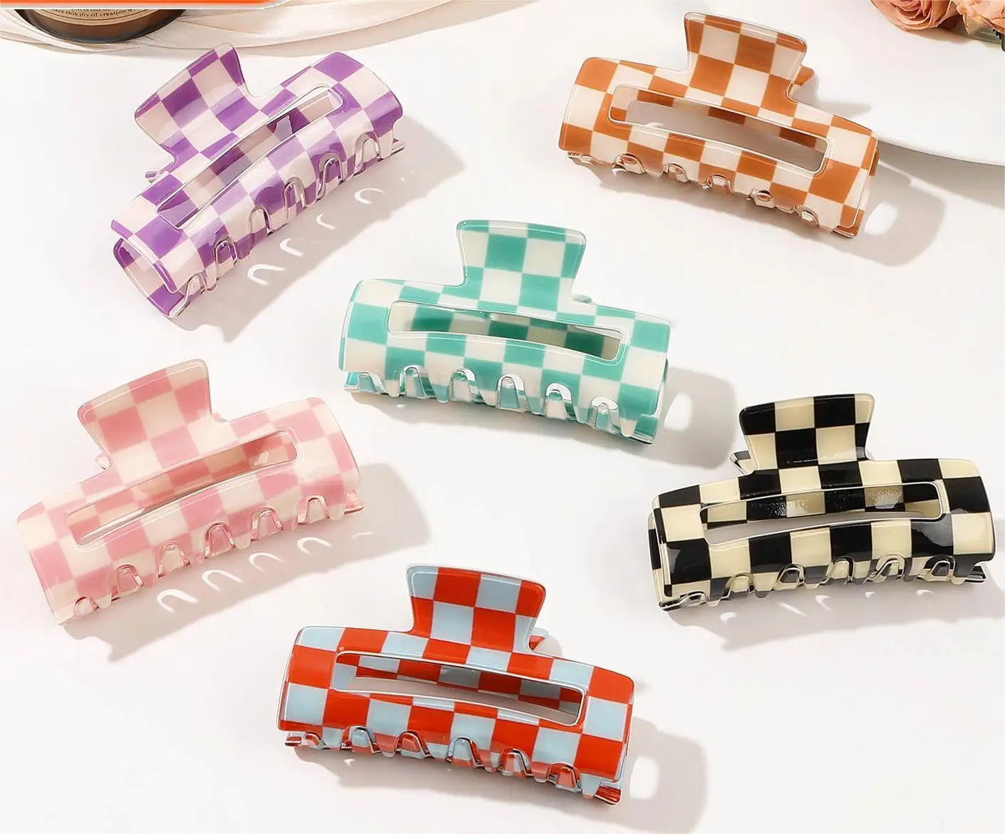 SongMay Fashion Light Luxury Elegant Classic 8cm Hair Claw Clips PC Color Checkered Prints Sweet Plastic Hair Accessories