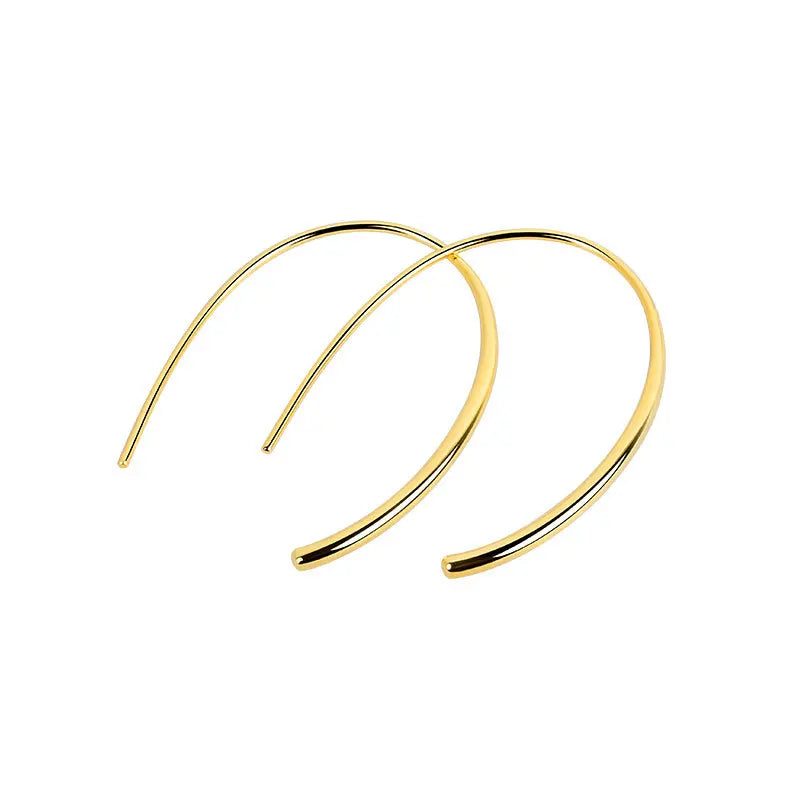 Wish Jewelry Creative Simple U Shape High Polished Gold Plated Fish Line Shape 925 Sterling Silver Earrings for Women Girls