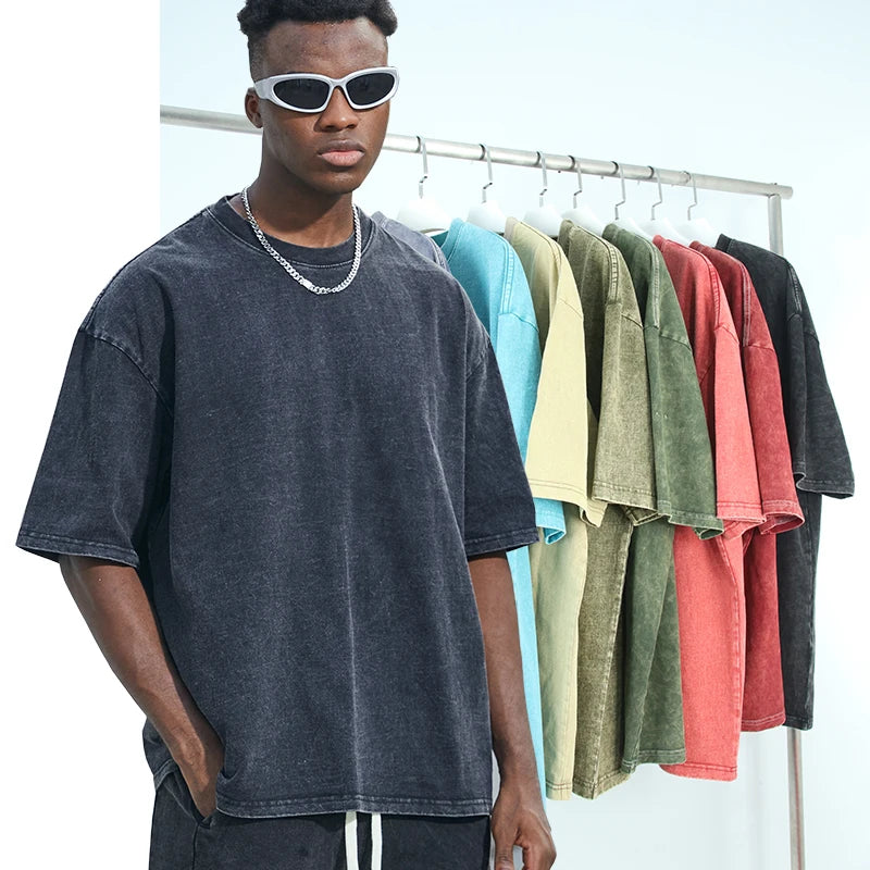Custom Unisex Wash Faded Black T Shirt Blank Washed Distressed Vintage Oversize Tshirt for Men