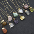 Healing Natural Thumb Stone Chakra Rose Quartz Pendant Statement Gilt Head Raw Stone Amethyst Pendant for Jewelry Making DIY