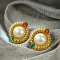 Classic French Style Imitation Pearl Stud Earrings 18K Gold Plated Stainless Steel Waterproof Women's Party Fashion Earrings