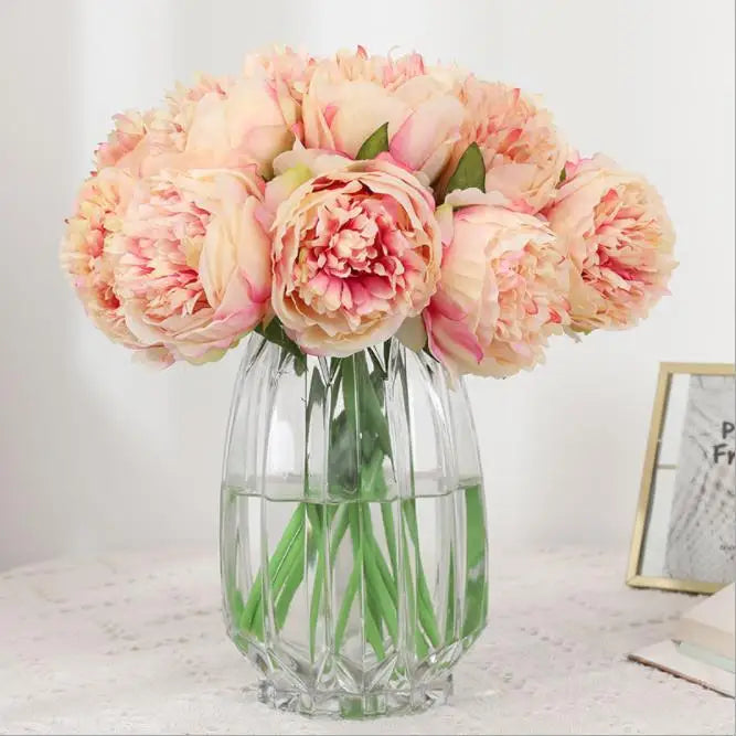 Wholesale Artificial Silk+Plastic 5 Heads Peony Flower Bouquet-High Simulation Realistic Gift for Mother's Christmas New Year