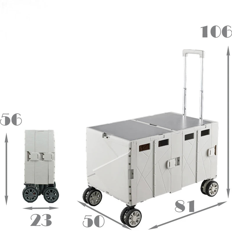 2023 New 140L Large Capacity Universal Wheels with Brakes Foldable Climbing Camping Spliced Folding Campervan Trolley Carts