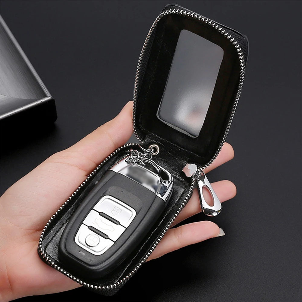 Visual PVC Window Leather Stylish Zipper Car Key Bag Large Capacity Keys Organizer for Home Office and Travel
