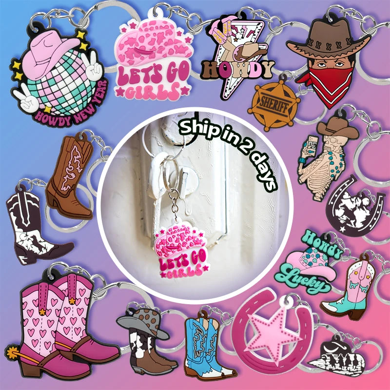 Wholesale Western Cowboy PVC Key Chains Custom Fashion Accessories Cow Girls Boot Charms Keychains for Bags & Backpacks