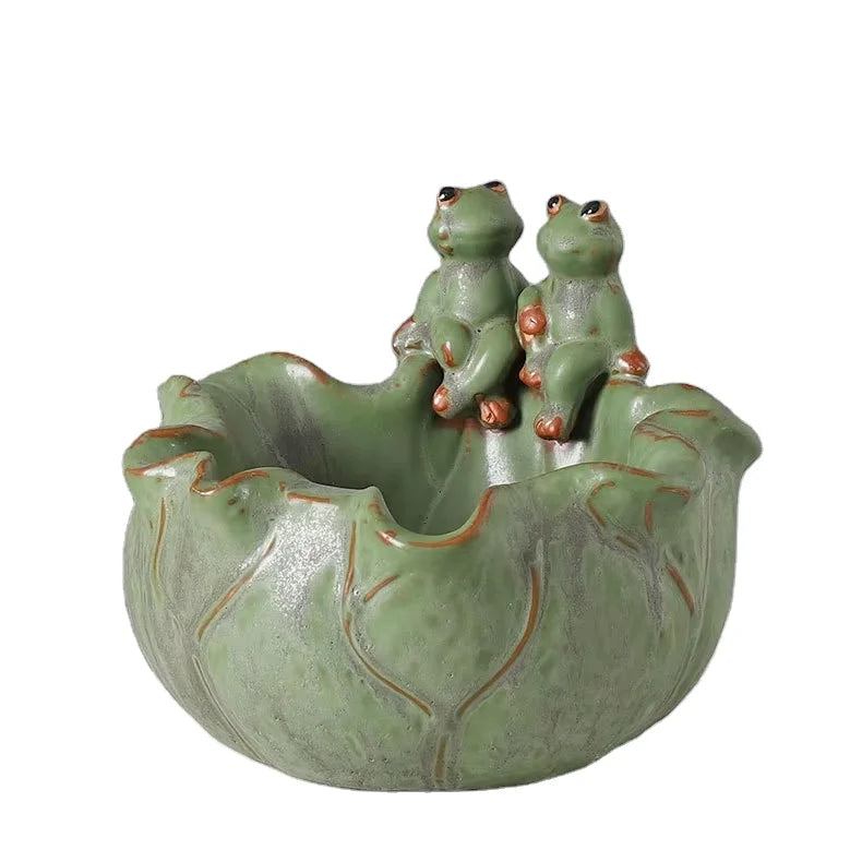 A Pair of Cute Frogs Ceramic Flower Pots Copper Coins Grass Narcissus Pots Water Lilies Bowls Lotus Succulents