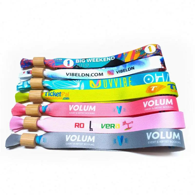 Custom Design Smooth Sublimation Satin Polyester Wristbands With Eco Friendly Bamboo Closure