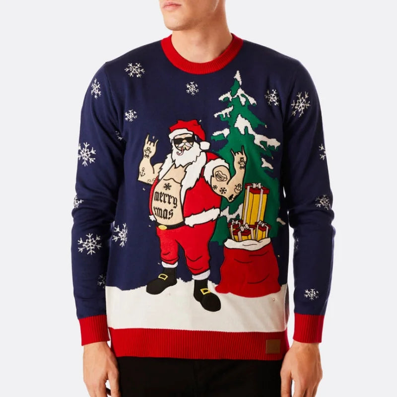 Unisex 9gg Jacquard Pattern Knitted Pullover Custom Acrylic Ugly Xmas Funny Christmas LED Light Sweater Front Logo-Wholesale