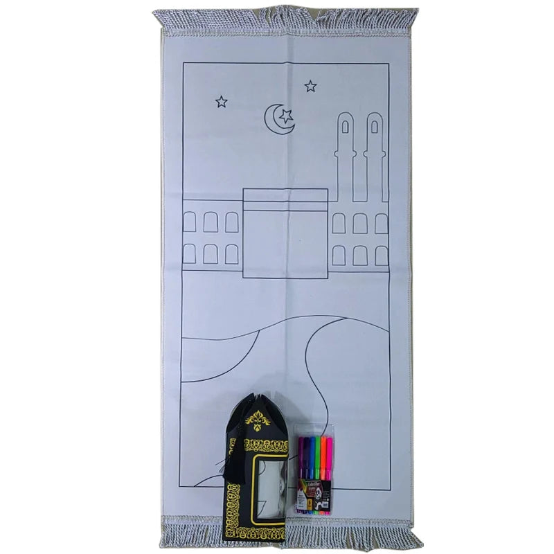 Islamic No Color DIY Kids Prayer Mat Prayer Rug Mat Sajadah with Portable Bag Kids Prayer Ramadan Gift