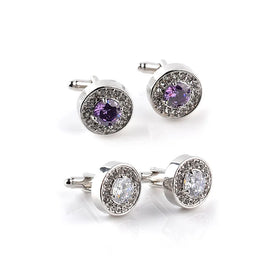 Hot Selling Jewelry French Cufflink Bling White Purple Crystal Cuff Links Round Crystal Cufflinks (MD034)