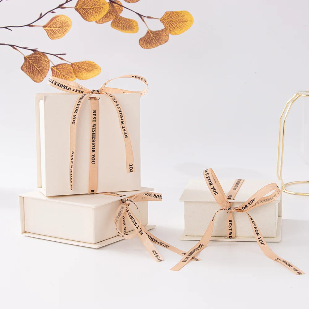 Custom logo Cardboard Jewellery Box with Foam Insert Beige Eco Friendly Recycled Bow Ribbon Jewelry Gift Packaging Box